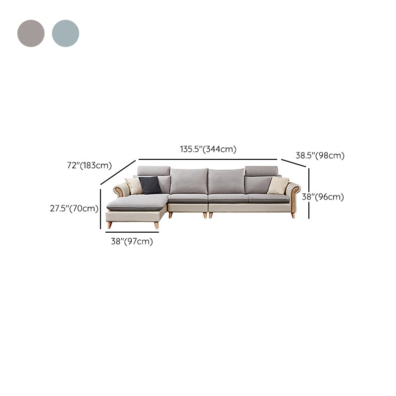 Flared Arm Pillow Back Fabric Sectionals Scandinavian Slipcovered Sofa with Chaise
