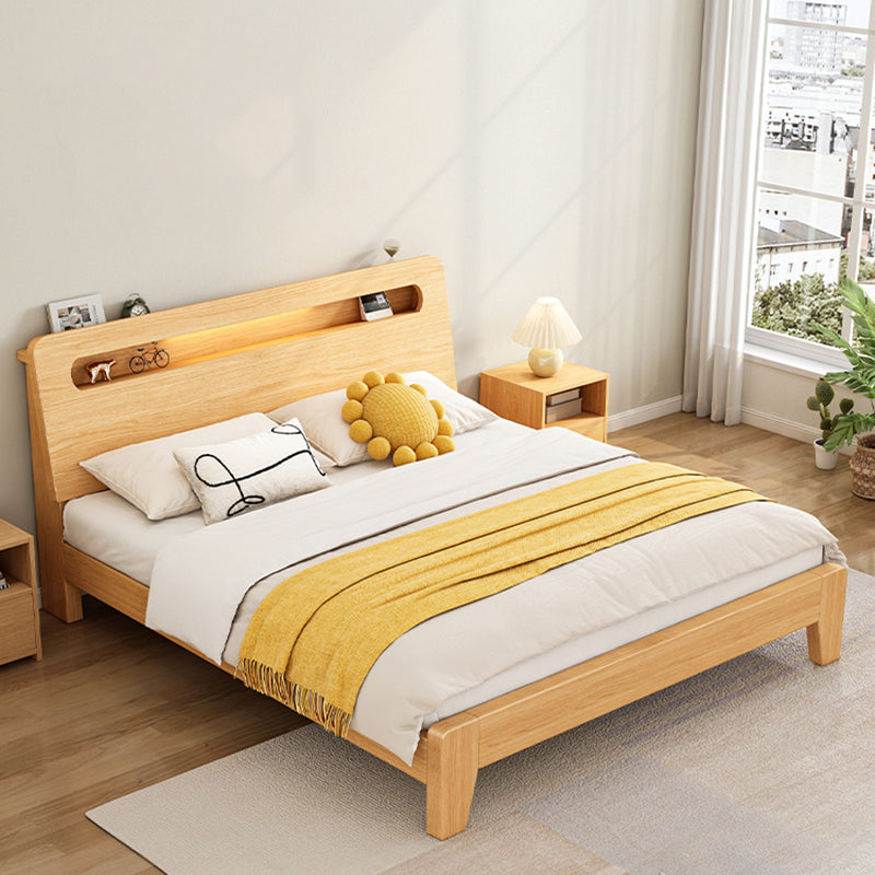 Panel Standard Bed in Natural Solid Wood Bed with Rectangular Headboard