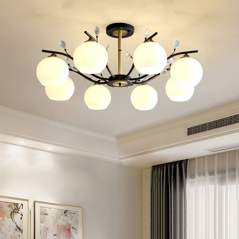 Sahne/klares Glas Global Semi Flush Mount Moderne 8-Bulb Schwarz und Goldspülendedecke mit Kristallakzent