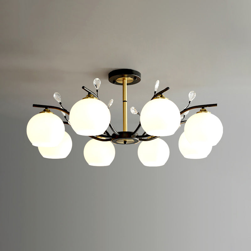 Sahne/klares Glas Global Semi Flush Mount Moderne 8-Bulb Schwarz und Goldspülendedecke mit Kristallakzent