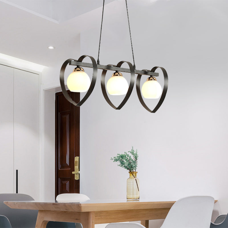 Opal Glass Global Island Lighting Contemporary 3/4 Luci bianca/Nera Lampada a soffitto appesa con telaio cardiaco amorevole