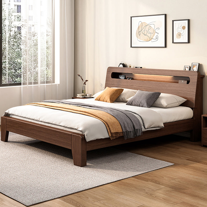 Solid Wood Bed in Brown Contemporary 31.49" H Bed with Headboard