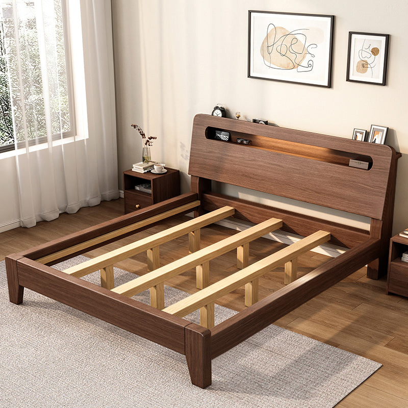 Solid Wood Bed in Brown Contemporary 31.49" H Bed with Headboard