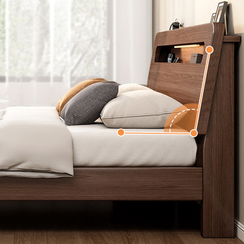 Solid Wood Bed in Brown Contemporary 31.49" H Bed with Headboard