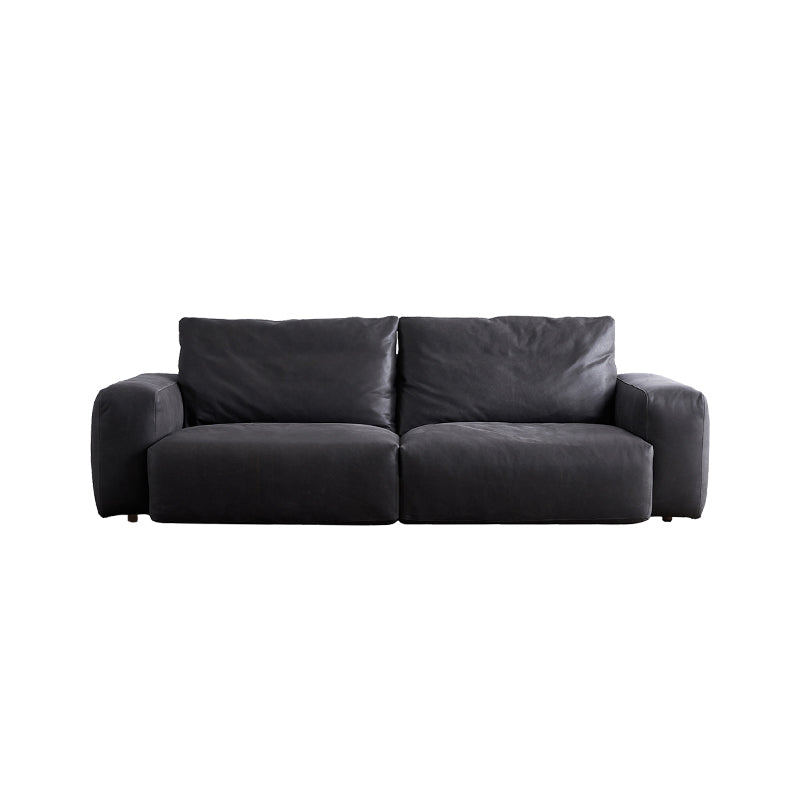 Mid Century Modern Sofa Leather Square Arm Sofa in Deep Grey