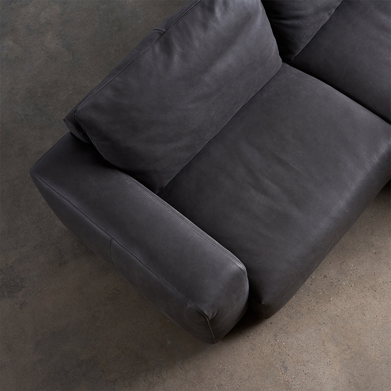 Mid Century Modern Sofa Leather Square Arm Sofa in Deep Grey