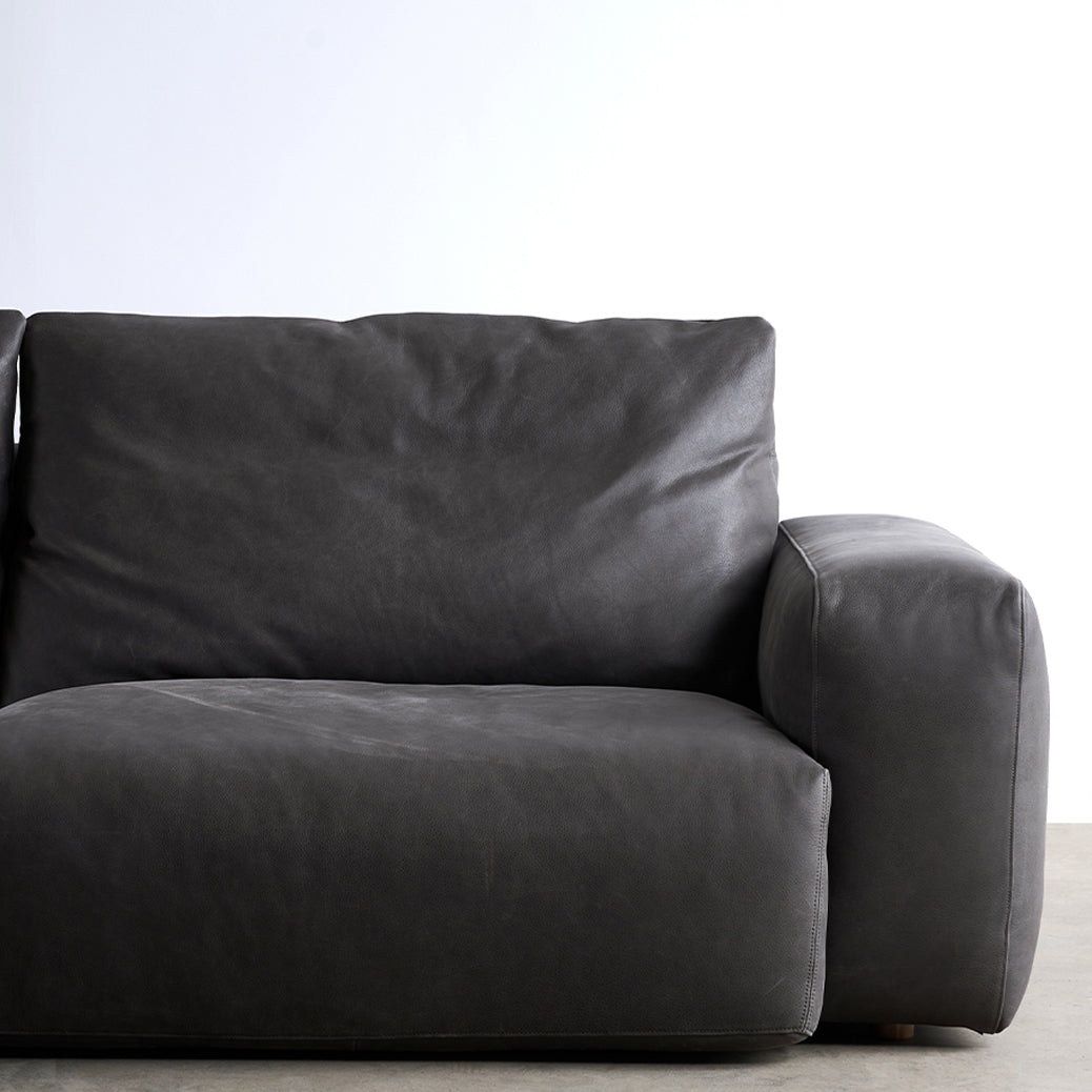 Mid Century Modern Sofa Leather Square Arm Sofa in Deep Grey