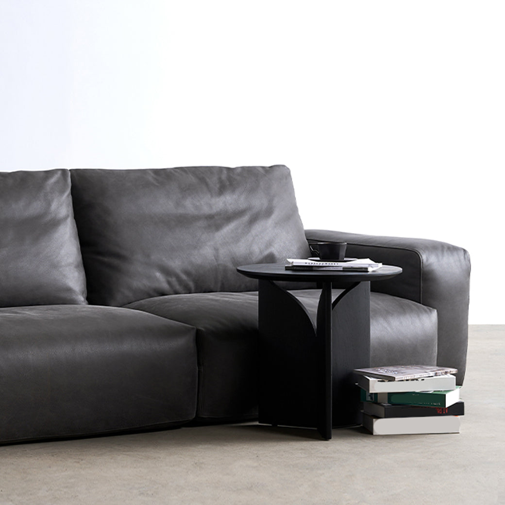 Mid Century Modern Sofa Leather Square Arm Sofa in Deep Grey