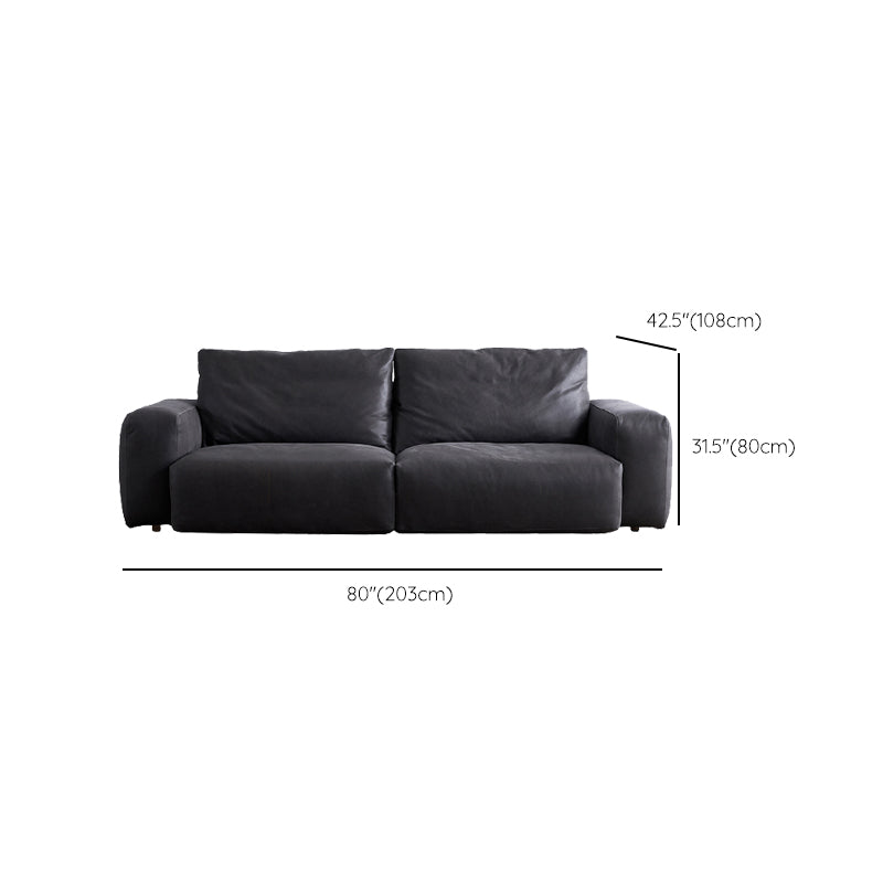 Mid Century Modern Sofa Leather Square Arm Sofa in Deep Grey