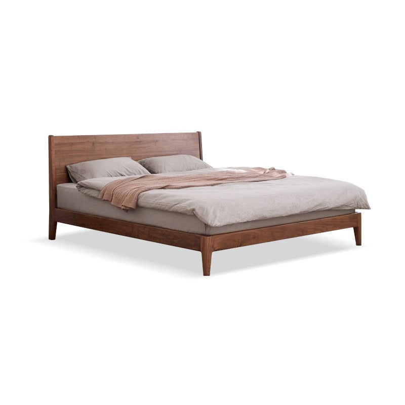 Contemporary Panel Bed in Brown Solid Wood Bed with Rectangular Headboard