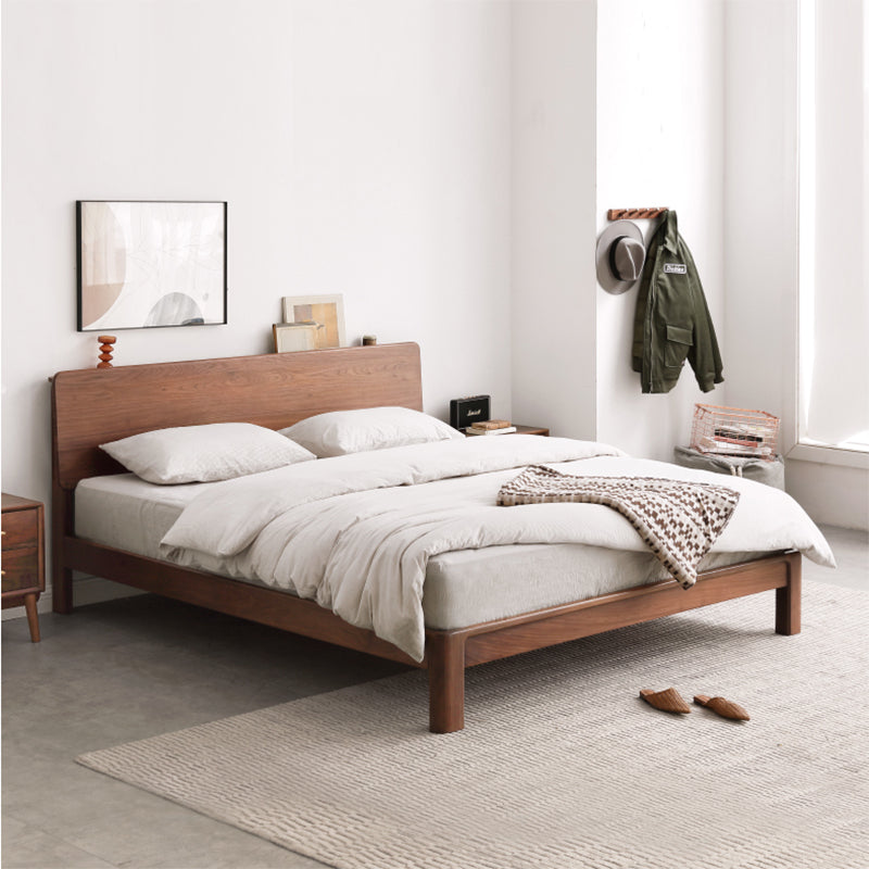 Contemporary Panel Bed in Brown Solid Wood Bed with Rectangular Headboard