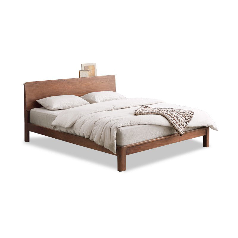 Contemporary Panel Bed in Brown Solid Wood Bed with Rectangular Headboard