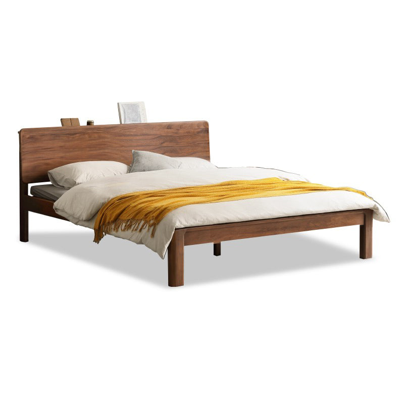 Contemporary Panel Bed in Brown Solid Wood Bed with Rectangular Headboard