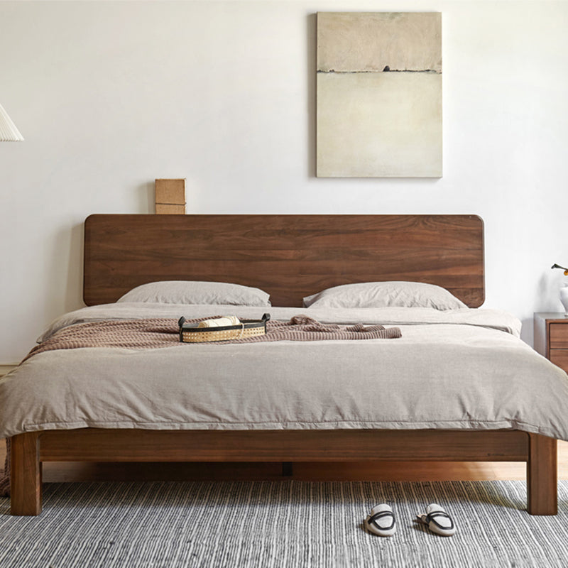 Contemporary Panel Bed in Brown Solid Wood Bed with Rectangular Headboard
