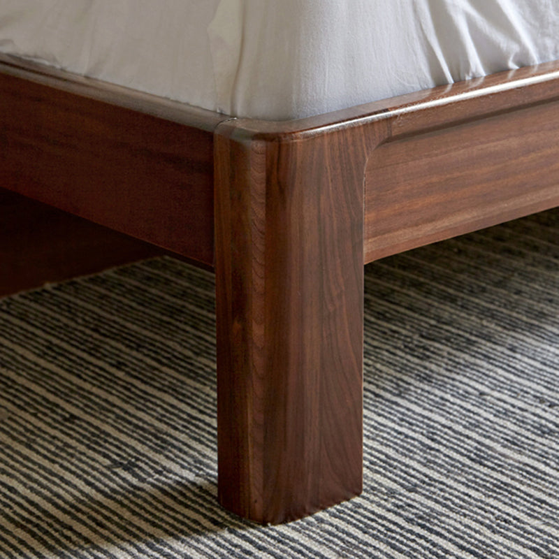 Contemporary Panel Bed in Brown Solid Wood Bed with Rectangular Headboard