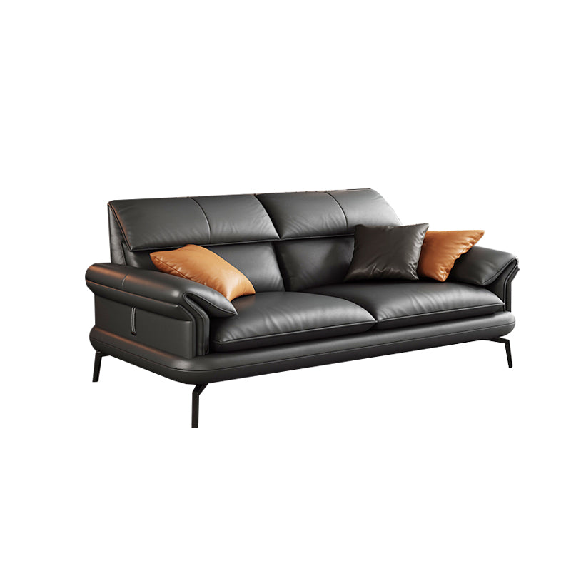 Scandinavian Sofa Genuine Leather Dark Gray Cushions Pillow Top Arm Seating