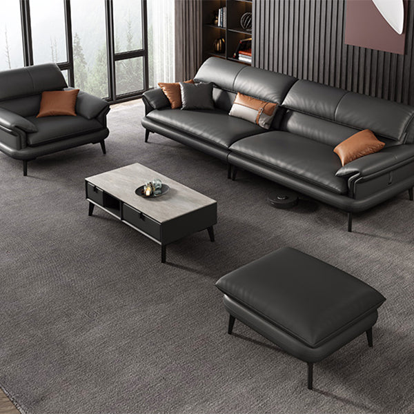 Scandinavian Sofa Genuine Leather Dark Gray Cushions Pillow Top Arm Seating