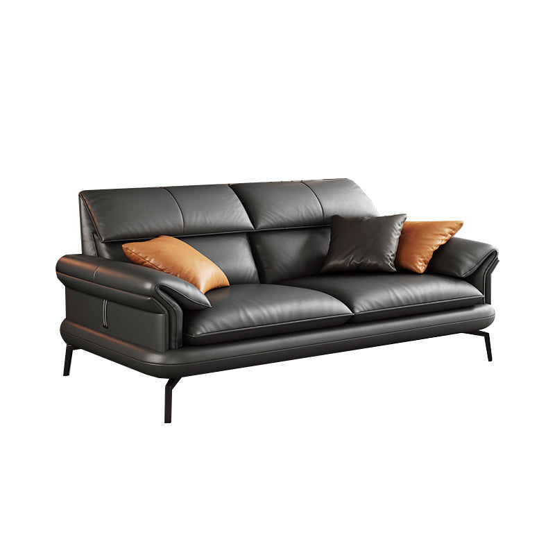 Scandinavian Sofa Genuine Leather Dark Gray Cushions Pillow Top Arm Seating