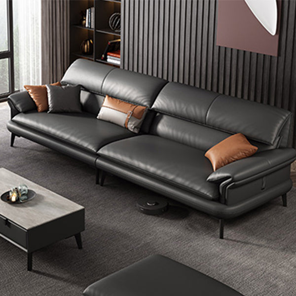 Scandinavian Sofa Genuine Leather Dark Gray Cushions Pillow Top Arm Seating