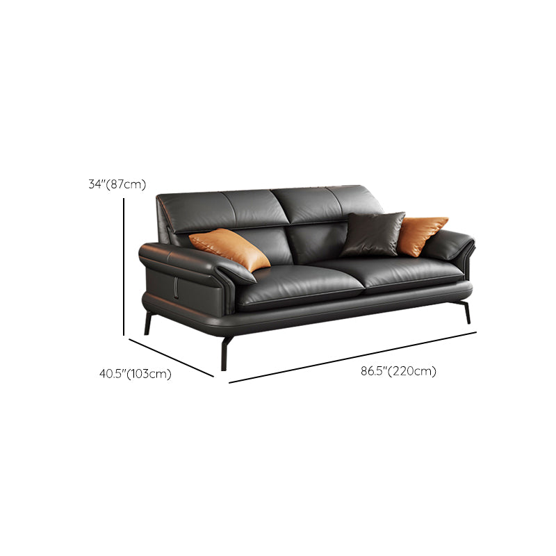 Scandinavian Sofa Genuine Leather Dark Gray Cushions Pillow Top Arm Seating
