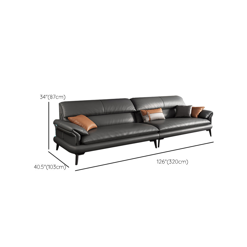 Scandinavian Sofa Genuine Leather Dark Gray Cushions Pillow Top Arm Seating