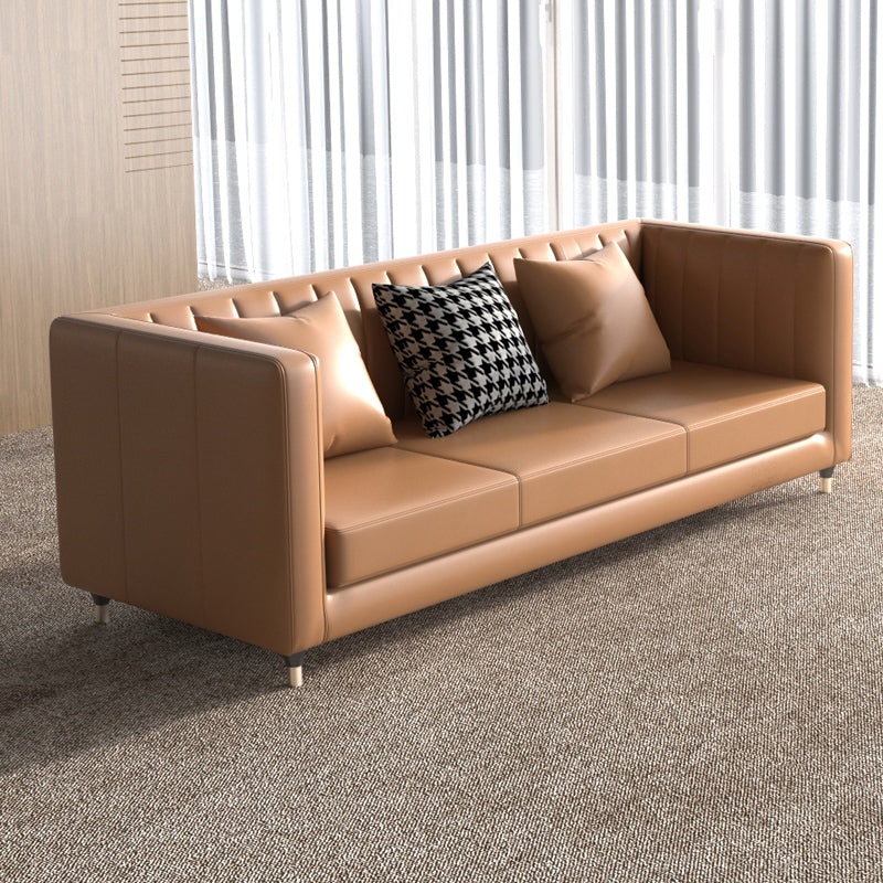Glam Seating Genuine Leather Orange Cushions Square Arm Living Room Sofa