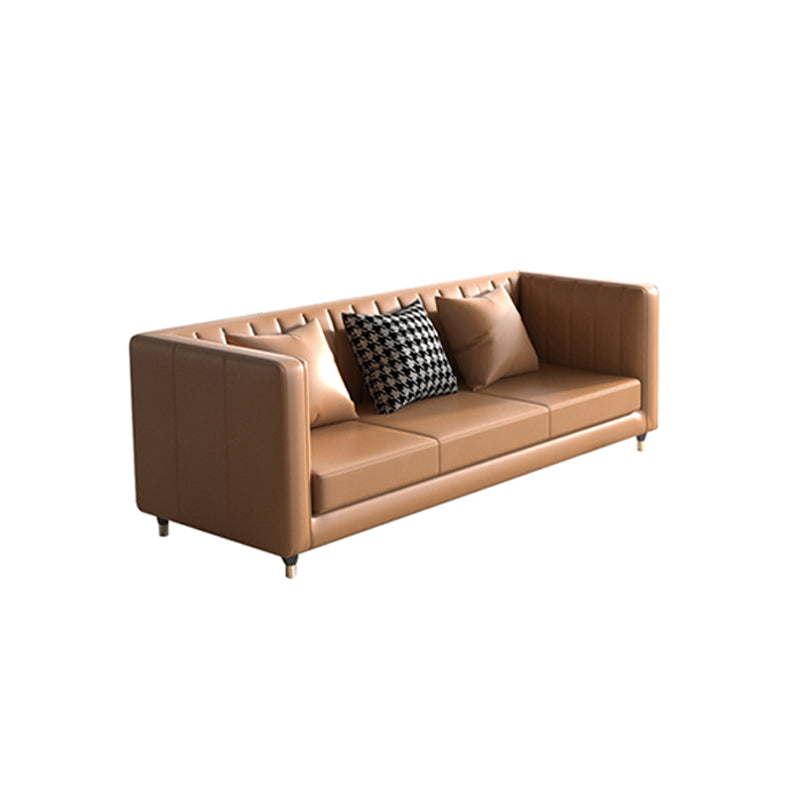 Glam Seating Genuine Leather Orange Cushions Square Arm Living Room Sofa