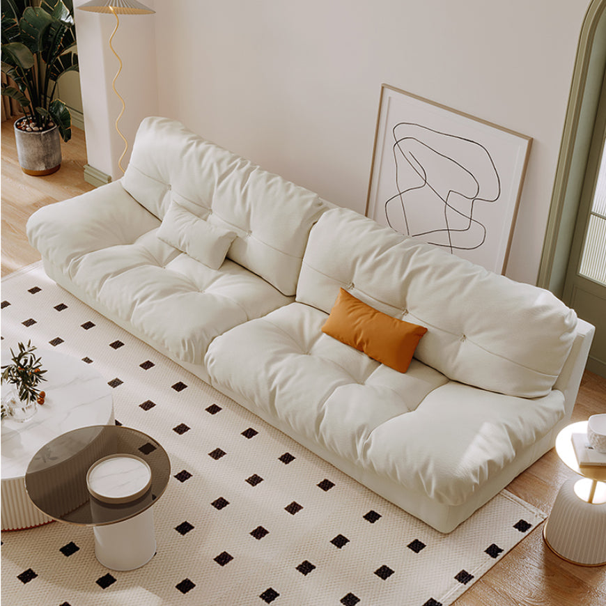 Scandinavian Seating White Tufted Fabric Armless Living Room Standard Settee