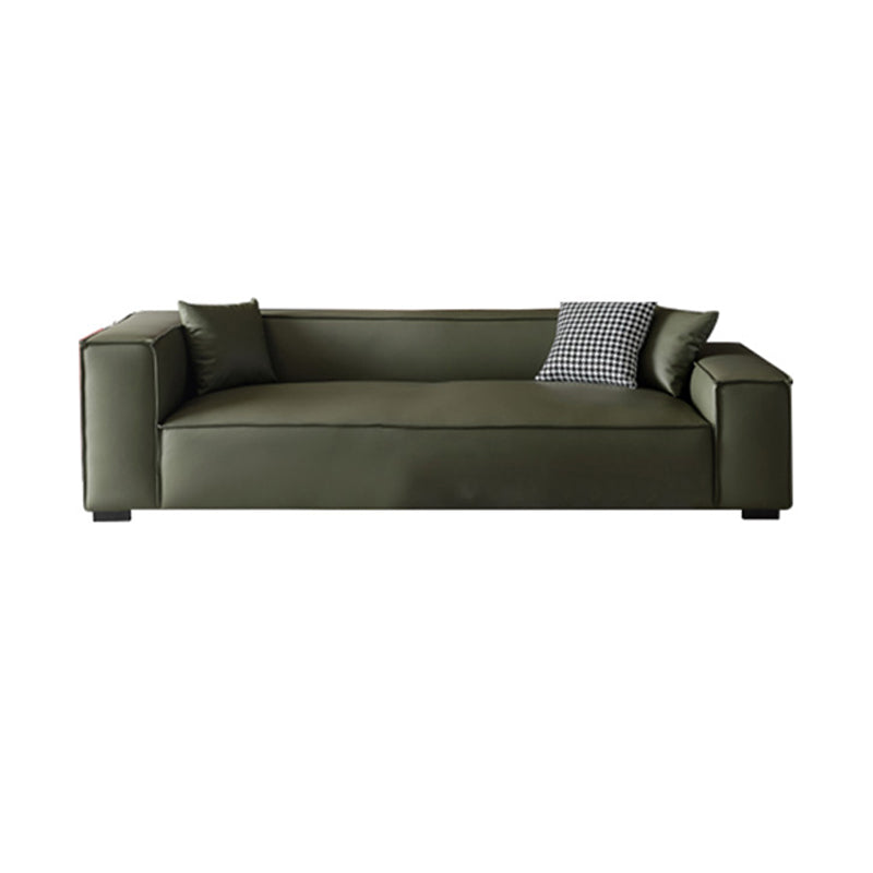 Glam Settee Genuine Leather Living Room Square Arm Cushions Green Standard Sofa