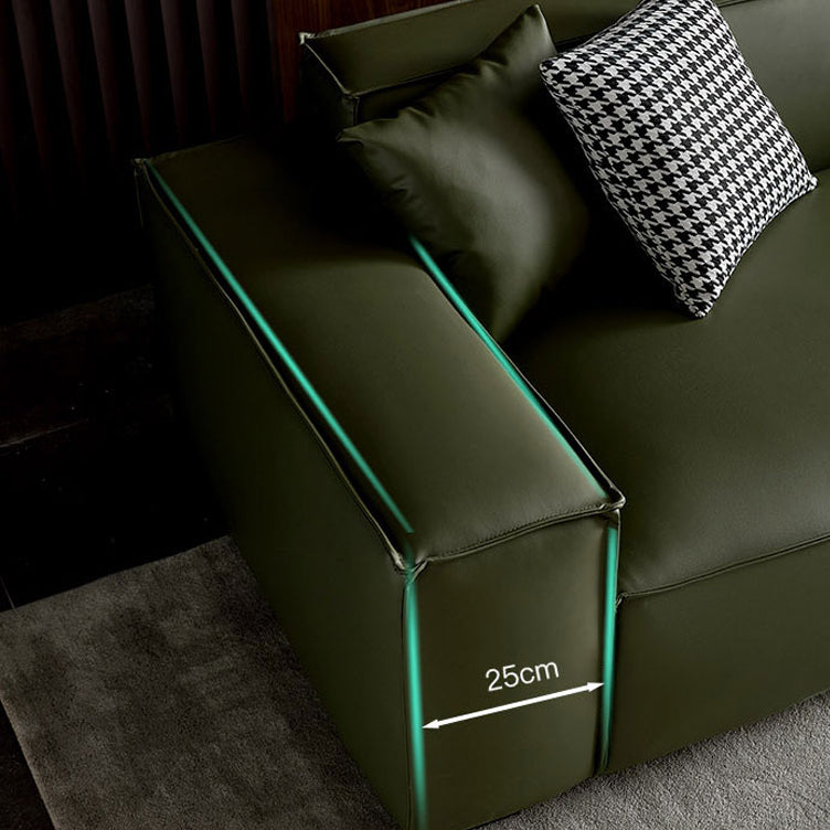 Glam Settee Genuine Leather Living Room Square Arm Cushions Green Standard Sofa