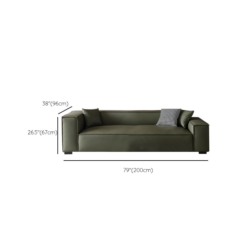 Glam Settee Genuine Leather Living Room Square Arm Cushions Green Standard Sofa