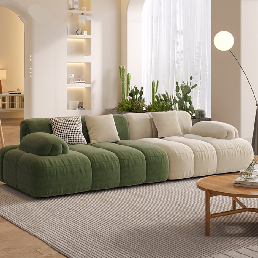 Scandinavian Seating Faux Leather Green Tufted Recessed Arm Living Room