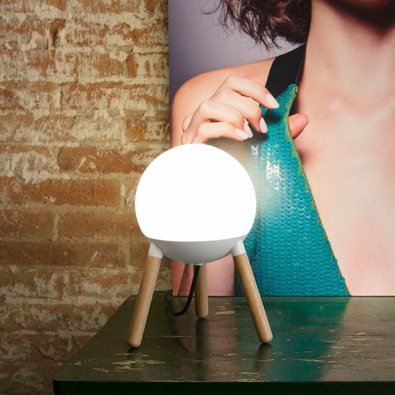 Lampada da tavolo moderna in vetro color crema, lampada da scrivania piccola moderna a 1 luce bianca con base in legno a treppiede