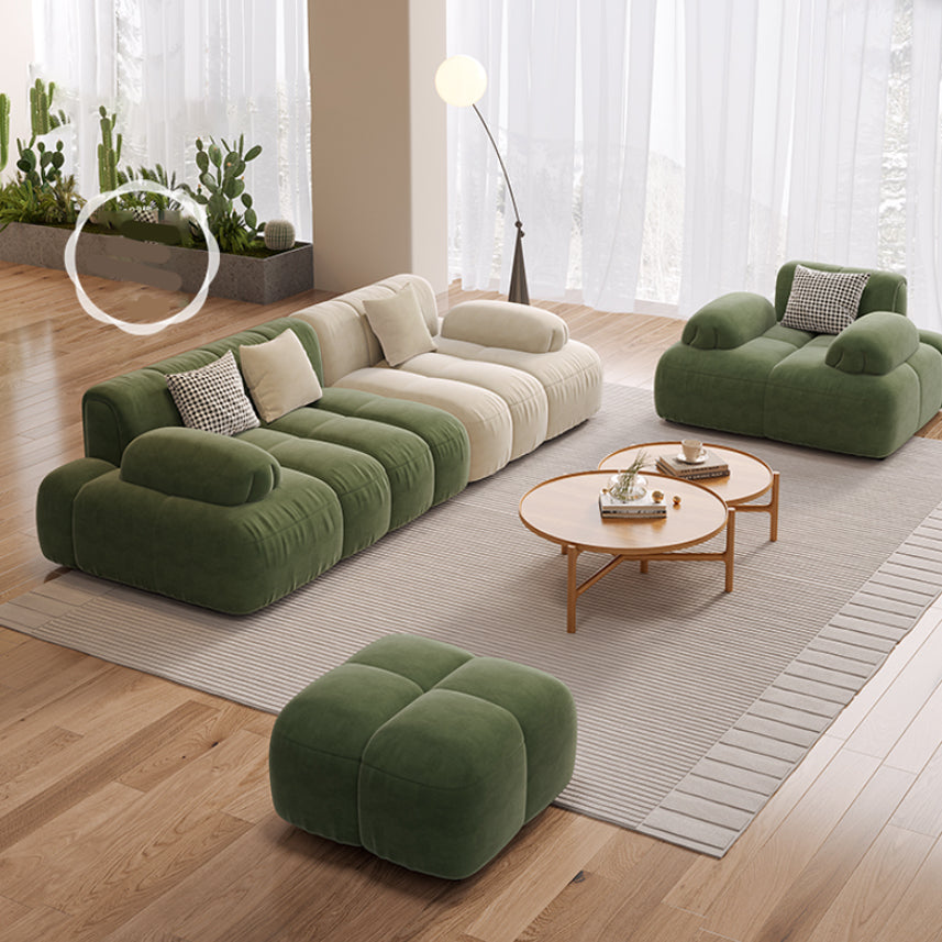 Scandinavian Seating Faux Leather Green Tufted Recessed Arm Living Room