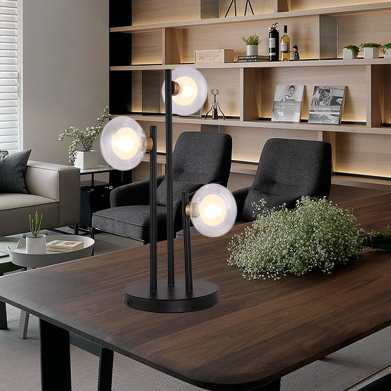 Oval Bedroom Night Table Light Clear Glass 3 Heads Modern LED Night Lamp in Black