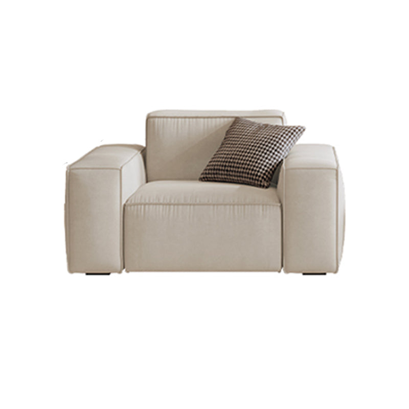 Contemporary Sofa Genuine Leather Living Room Square Arm Cushions White