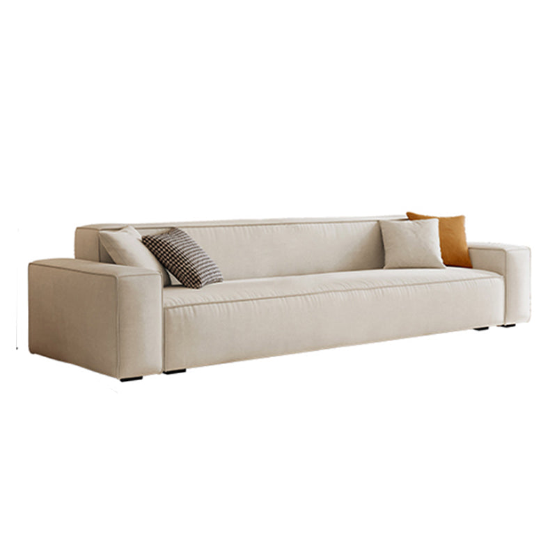 Contemporary Sofa Genuine Leather Living Room Square Arm Cushions White