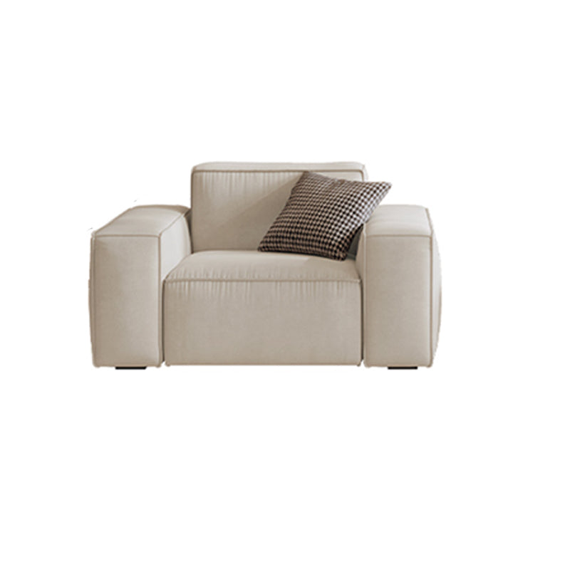 Contemporary Sofa Genuine Leather Living Room Square Arm Cushions White