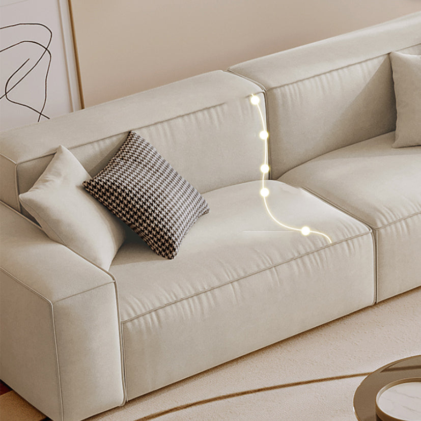 Contemporary Sofa Genuine Leather Living Room Square Arm Cushions White