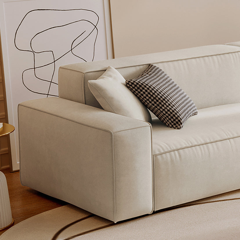 Contemporary Sofa Genuine Leather Living Room Square Arm Cushions White
