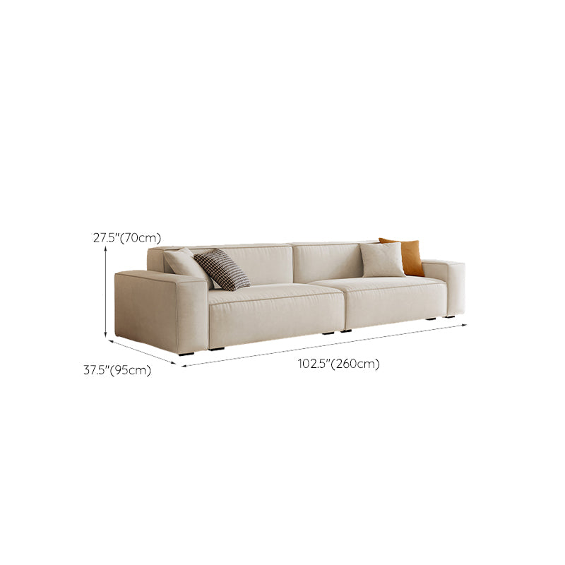 Contemporary Sofa Genuine Leather Living Room Square Arm Cushions White