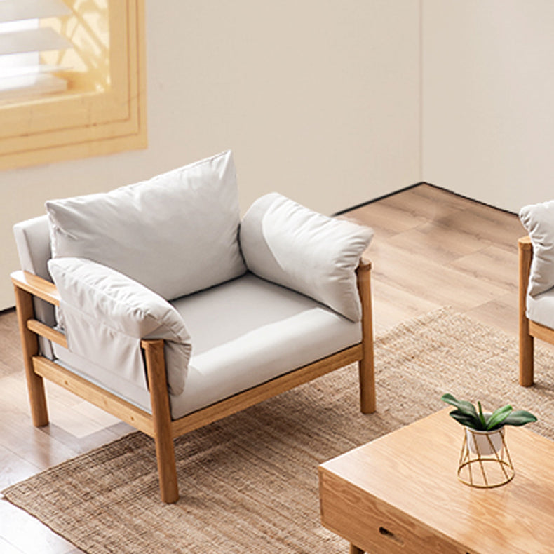 Contemporary Square Arm Sofa 33.46" High Faux Leather/Linen Sofa