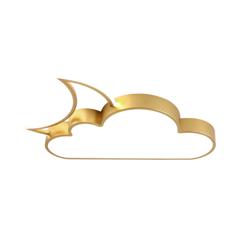 Kids LED Flush Mount Lamp Pink/Gold/Blue Crescent Hiding Behind A Cloud Ceiling Fixture with Acrylic Shade