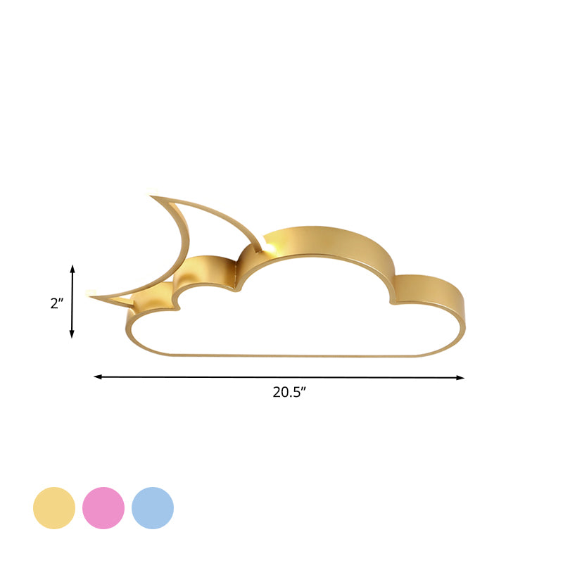 Kids LED Flush Mount Lamp Pink/Gold/Blue Crescent Hiding Behind A Cloud Ceiling Fixture with Acrylic Shade