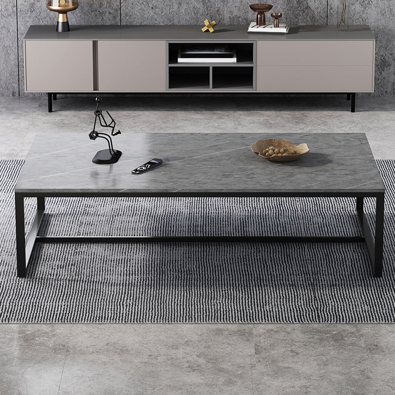 Rectangular Wooden Top Coffee Table Steel Trestle Base Cocktail Table