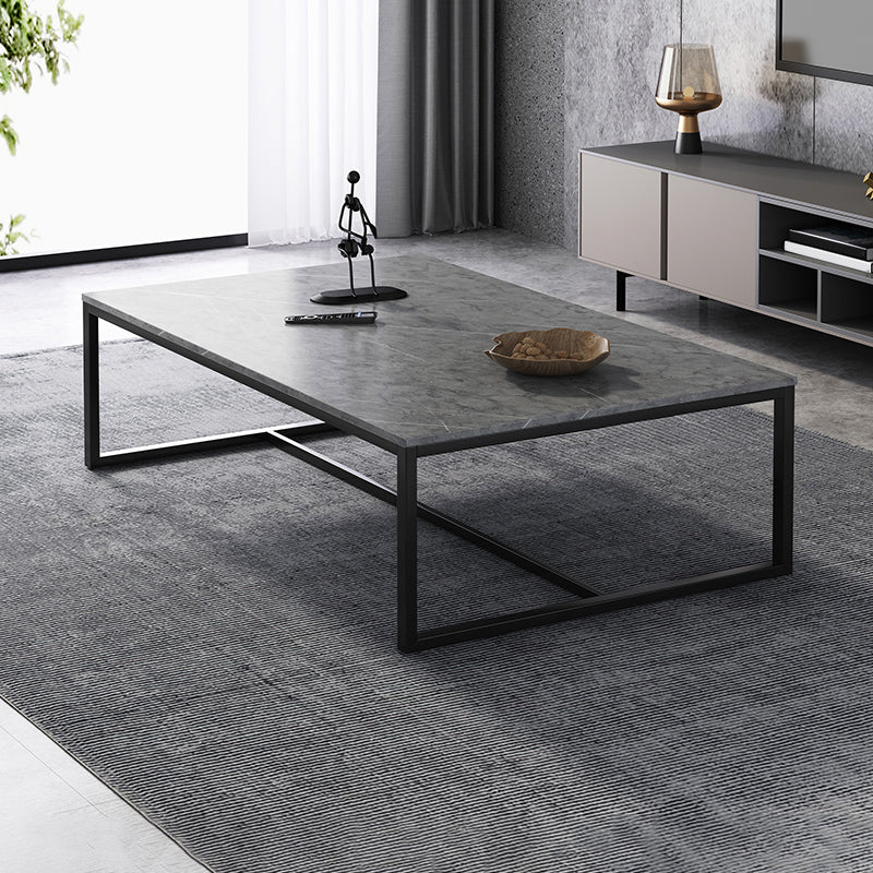 Rectangular Wooden Top Coffee Table Steel Trestle Base Cocktail Table