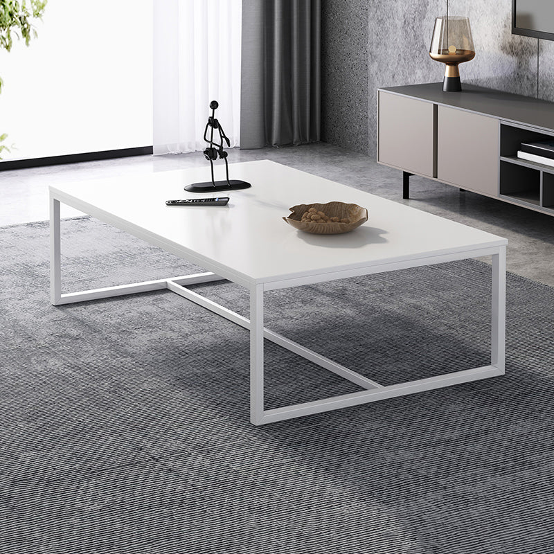 Rectangular Wooden Top Coffee Table Steel Trestle Base Cocktail Table