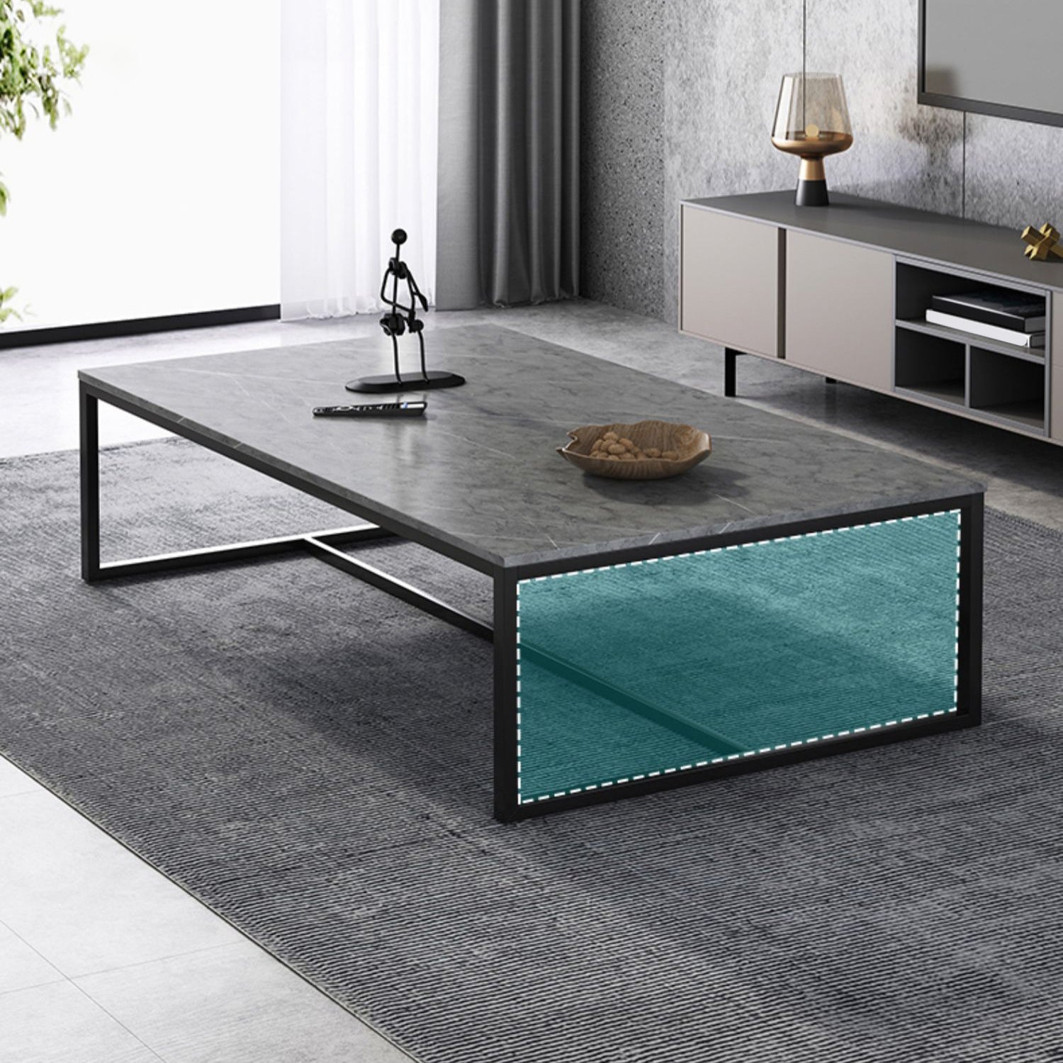 Rectangular Wooden Top Coffee Table Steel Trestle Base Cocktail Table