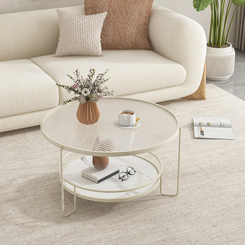 3 Legs Round Cocktail Table Glass Top Coffee Table with Shelf