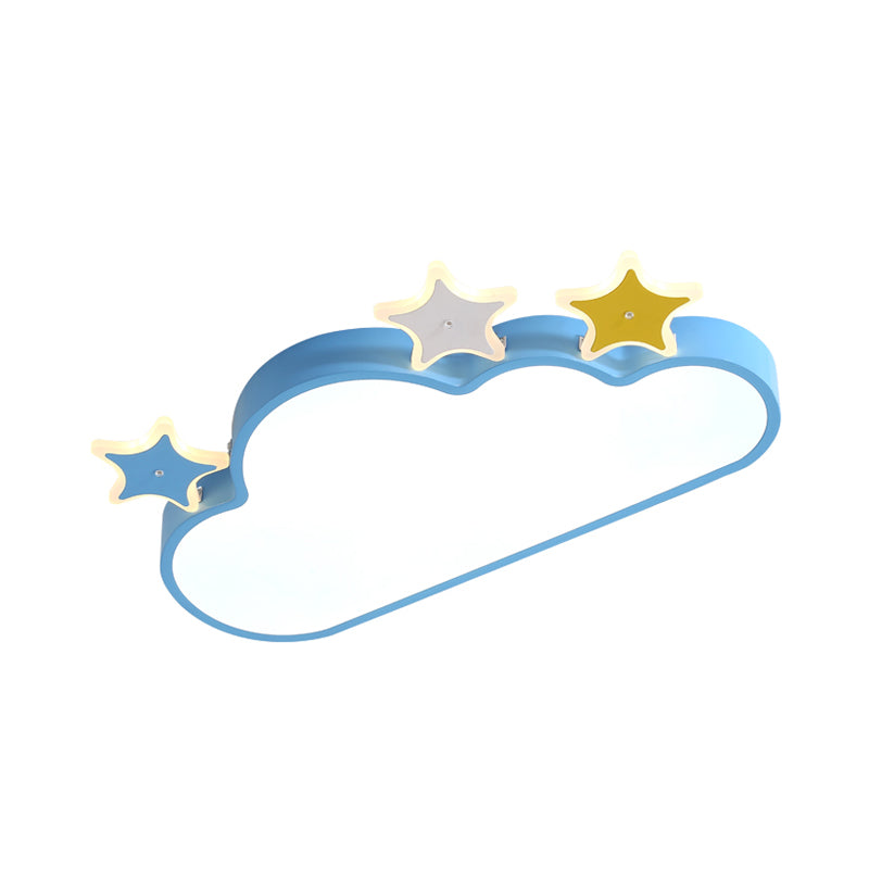 Cloud-with-Star Iron Flushmount Lighting Cartoon Pink/Blue LED Ceiling Flush Light for Children Room